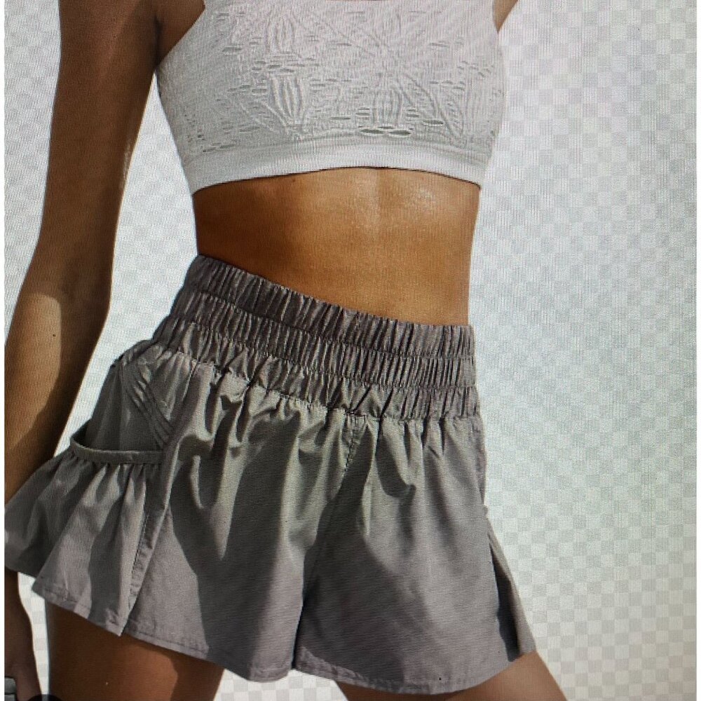 Free People FP Movement Get Your Flirt On Shorts Wide Waist Arctic Mist Gray M